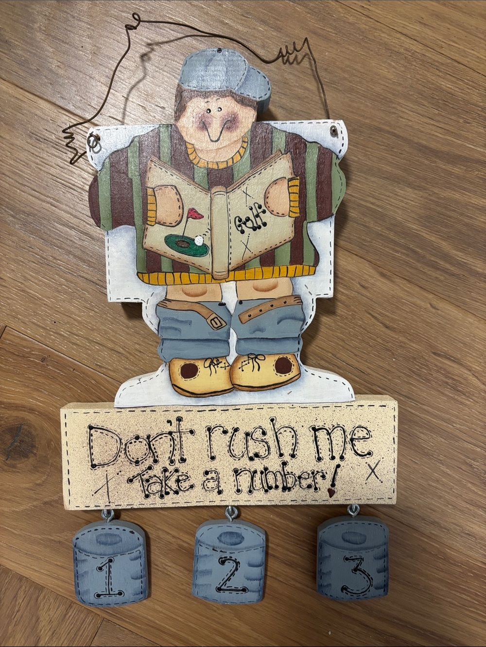 Hand-Painted Wooden 'Don't Rush Me' primitive bathroom decor - golf theme